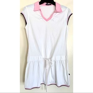 White Preppy Polo Black Pink Dress w/ Cinched Tie
